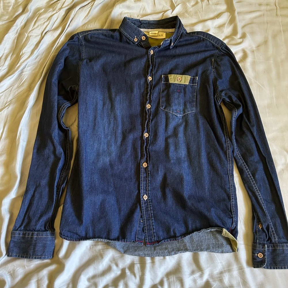 Urban Man Denim Casual Button-Down Shirt 100% Cotton Size Small Mens